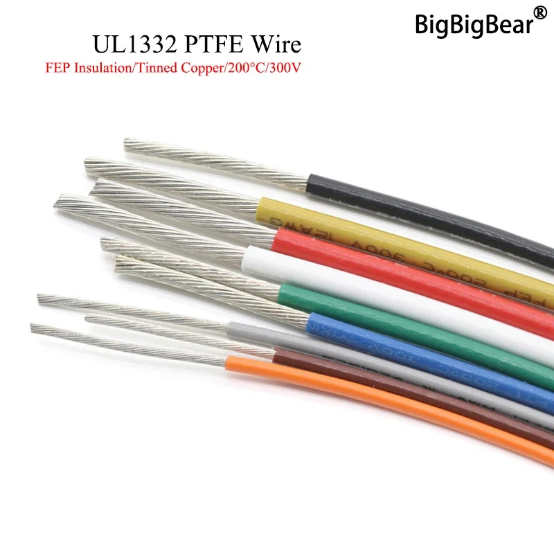 Wire 22 Gauge Copper - Fio ptfe ul1332 de 1m/5m, 30/28/26/24/22/20/18/16/14/13/12/10